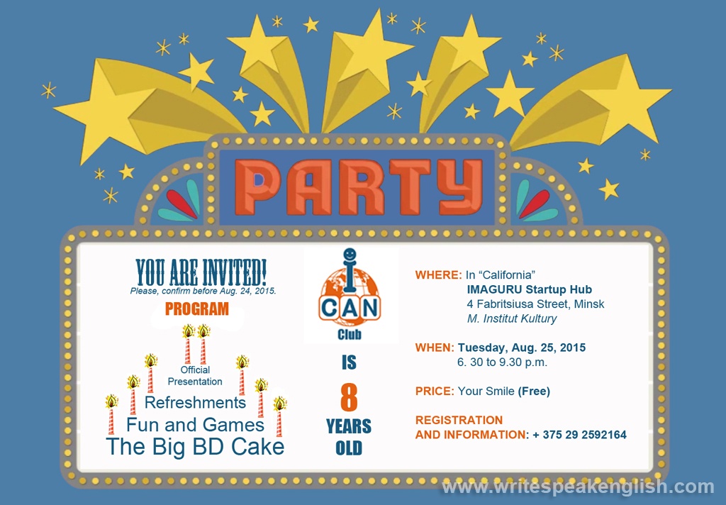 The INvitation to the 8th Birthday Party of ICAN Club.